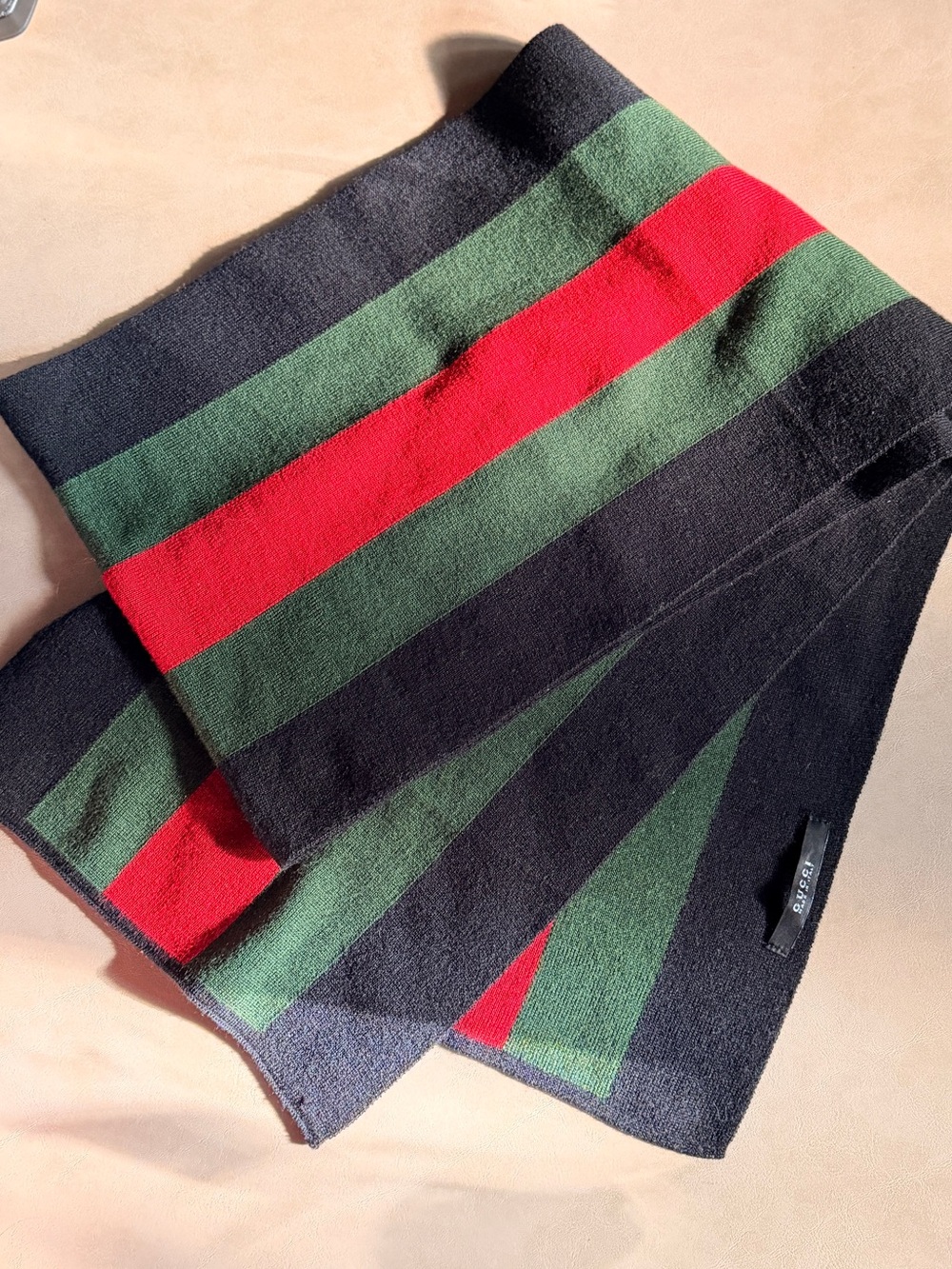 Gucci Striped Black, Green & Red Scarf